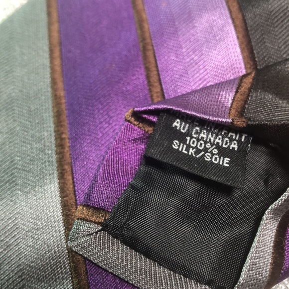 Silk Neck Tie Purple Grey Gunmetal Diagonal Striped Satiny Ombré - Picture 4 of 5